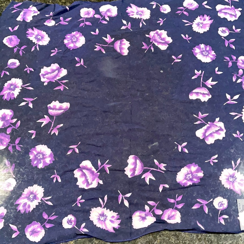 Vintage Silk scarf in navy with purple floral